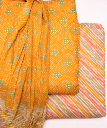 Yellow Bandhani Print Cotton Suit